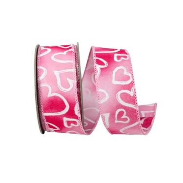 Imagem de Reliant Ribbon Heart Outlines Iridescent Sparkle Wired Edge Ribbon, fúcsia/rosa