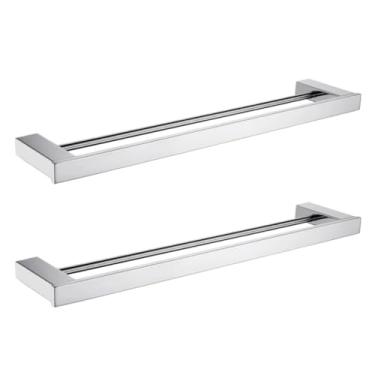 Imagem de Toalheiro duplo cromado polido, porta-toalhas de banho para banheiro, suporte para toalhas, cabide de aço inoxidável (2 peças)