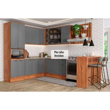 Imagem de Cozinha Modulada Carraro Bella 9 Peças (3Aéreos+3Balcões+1TorreQuente+1Ilha+1Complemento) C9P200 Nogal/Cinza-Carraro