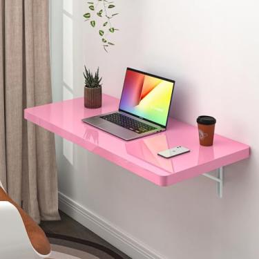 Imagem de Clikuutory Mesa dobrável de alto brilho montada na parede, mesa dobrável para espaços pequenos, bancada de trabalho dobrável para lavanderia, escritório em casa, cozinha, quarto, bar, rosa (70 x 30 cm