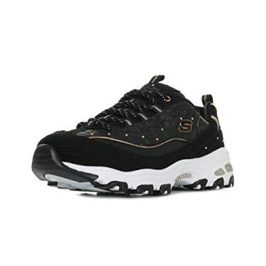Imagem de Skechers Tênis feminino D'Lites, Preto, ouro rosa, 5.5