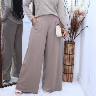 Imagem de Calça Pantalona Feminina Em Malha Viscolycra Cintura Media Alta Com Bo