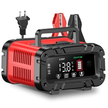 Imagem de E-FAST Carregador de bateria 0-20A 12/24V Lifepo4 Carregador de bateria de carro inteligente automático de chumbo-ácido, reparo de gotejamento e pulso, mantenedor de bateria de automóvel para carro