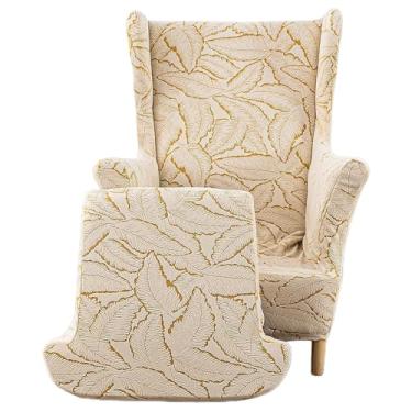 Imagem de Capas de cadeira Wingback, capa protetora de poltrona de resiliência lavável impressa, 2 peças, para sala de estar e quarto (amarela)