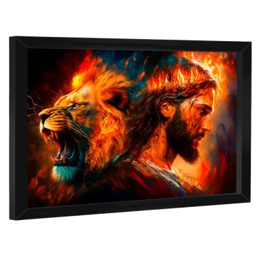Imagem de Quadro Decorativo Leão de Judá e Cristo