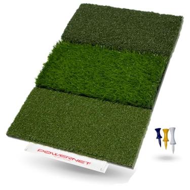 Imagem de Tapete de golfe PowerNet | grama tri-turf artificial | Espaço de batida de 63,5 x 40,6 cm | Auxílio de treinamento para melhorar oscilações | Alcance de direção portátil também para lascar | Superfície tripla resistente