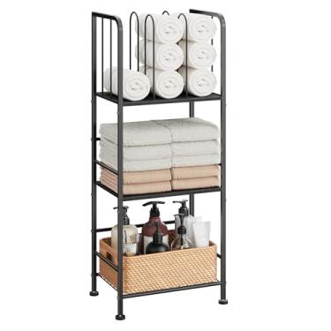 Imagem de Toalheiro livre de 3 camadas divisórias destacáveis em forma de M, suporte de metal durável, toalheiro de piscina, organizador de armazenamento de toalhas com economia de espaço, prateleira de toalha