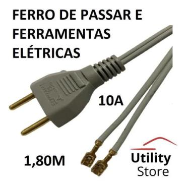Imagem de Fio para ferro de passar reforçado cor cinza 1,8m  - tomada 10a serve 