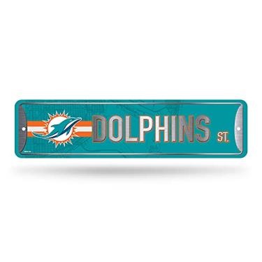Imagem de Rico Industries Placa de rua de metal NFL Miami Dolphins Decoração de casa (10 cm x 38 cm) - Ótimo para casa, escritório, quarto e caverna masculina - Feito de prata