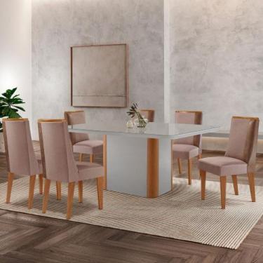 Imagem de Mesa de Jantar Isadora 180cm Tampo MDF Vidro com 6 Cadeiras Diane - Mo