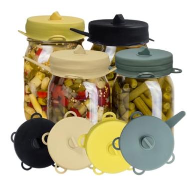 Imagem de Conjunto de 4 tampas de fermentação EasyLid Airlock – Tubos de picles para 2,5 inces e 7,6 cm de boca Mason Jar Sauerkraut & Pickle SET Frasco de fermentação não incluído The Spirit Of The Forest
