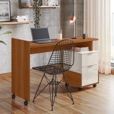 Imagem de Mesa Escrivaninha 2 Gavetas Módulo 1 Office Alessa Lukaliam Móveis Jequitiba-off White Jequitiba-off White