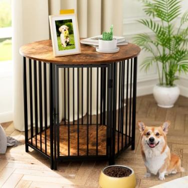 Imagem de Masigle Móveis de caixa de cachorro, móveis de madeira para cães pequenos, mesa lateral decorativa para gaiolas para cães, estilo único, para sala de estar, quarto, marrom rústico