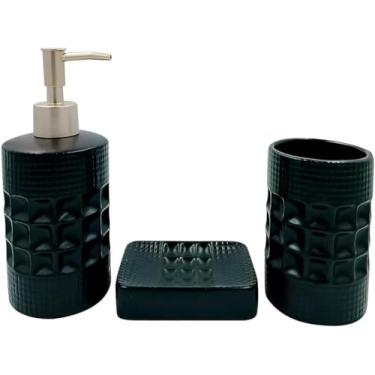 Imagem de Kit Banheiro 3 Peças Elegante | Saboneteira, Dispenser e Porta Escovas | Porcelana Premium | Design Moderno para Decoração e Organização (Preto)
