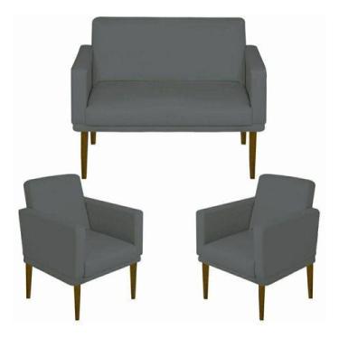 Imagem de Kit 1 Namoradeira e 2 Poltronas Nina Glam - Cinza - In-9 Decor