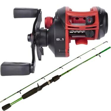Imagem de Kit Pesca Lagos Carretilha 6 Rolamento Bait Vara Fibra Vidro - MARURI,