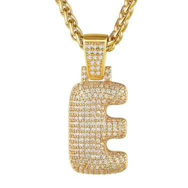 Imagem de GOLDCHIC JEWELRY Pingente de bolha de gelo personalizado para homens, colar de letra inicial CZ banhado a ouro com corrente de tênis, pingente de alfabeto CZ masculino e feminino, joia hip hop de A a