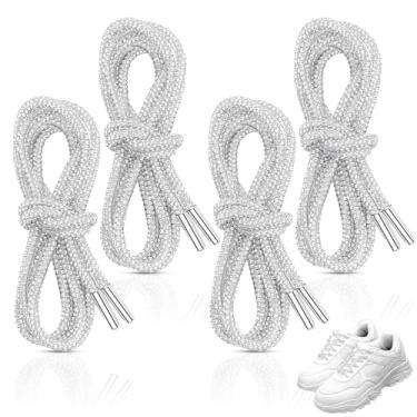 Imagem de 4 peças de cadarços de strass para sapatos, 2 pares de cadarços com glitter de 47 polegadas e cadarços brilhantes para tênis, botas de skate, sapatos esportivos, cordões brilhantes para tênis e