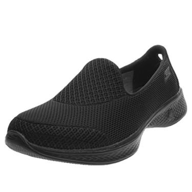 Imagem de Skechers Go Walk 4 Tênis feminino de caminhada com propulsão, sem cadarço, Preto, 9.5