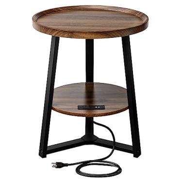Imagem de KJGKK Mesa de canto redonda com portas de carregamento USB, 50 cm P x 60 cm A, mesa lateral pequena com prateleira de armazenamento, mesa de chá de café, para sala de estar, quarto, espaços pequenos