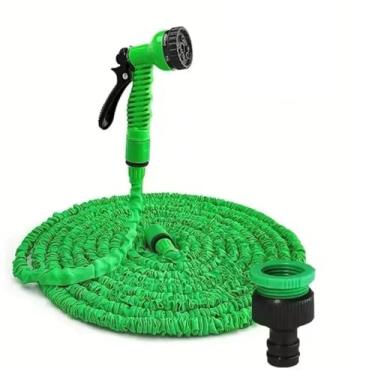 Imagem de Mangueira Retrátil Flexível de Nylon, 30 Metros, Verde, para Jardim e Casa