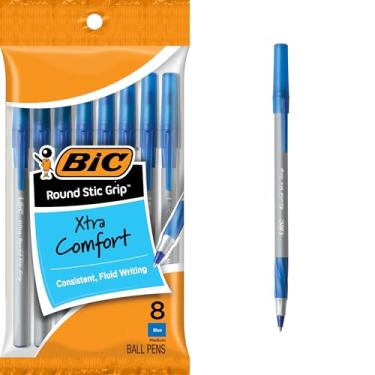Imagem de BIC Caneta esferográfica Round Stic Grip Xtra Comfort, ponta média (1,2 mm), azul, 8 unidades