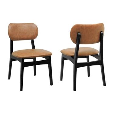 Imagem de Kit 2 Cadeiras Armonia Madeira Maciça Encosto Anatômico - Preto - Assento Estofado Corano Marrom Mescla