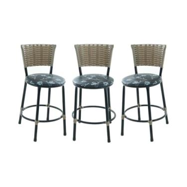 Imagem de BANQUETAS BANCO BAIXO DE COZINHA AMERICANA AREA GOURMET FIBRA SINTETICA CAPUCCINO(PRETO FLORIDO)