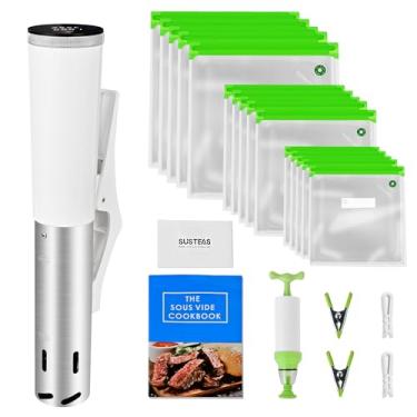 Imagem de SUSTEAS Sous Vide, Panela Sous Vide de 1200 W com 15 sacos de vácuo, receita de bomba, máquina de sous vide silenciosa, temporizador digital, controle de temperatura, circulador de imersão para