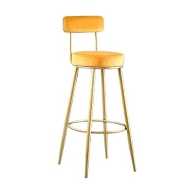 Imagem de Banco de barra de ferro de fácil montagem, cadeira alta para café doméstico simples com encosto amarelo (médio)
