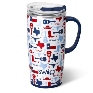 Imagem de Swig Life Caneca de viagem de 623 g, copo isolado com alça e tampa, caneca de café de viagem, compatível com porta-copos, copo de aço inoxidável de 623 g, reutilizável isolado com tampa (estrela