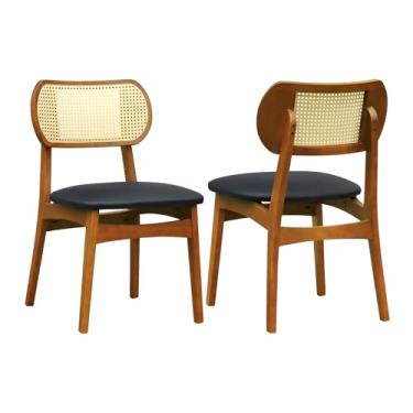 Imagem de Kit 2 Cadeiras Organik Encosto Anatômico com Telinha Rattan Natural - Amêndoa - Assento Estofado Corano Preto