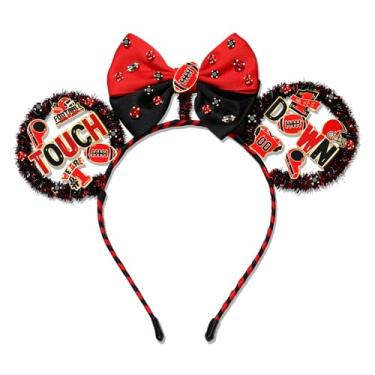 Imagem de BVGA Faixa de cabeça feminina para dia de jogo de futebol, vermelho, preto, rato, orelha, roupa de dia de jogo, acessórios para fãs de futebol, mãe, presentes, lembrancinhas de festa (vermelho e preto