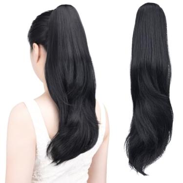 Imagem de ShulaSHOP Extensão De Rabo Cavalo Preto, Extensões Cabelo Com Presilha 20" E Grampo Garra, Longa Cacheada, Peruca Sintética Aparência Natural Para Mulheres