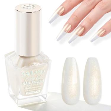 Imagem de SAVILAND Esmalte de unhas Color Artistry Pearl White Gold - esmalte de unhas com glitter brilhante de 7 dias, secagem ultrarrápida e brilho perolado de longa duração, efeito de arte de unhas, presente