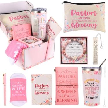 Imagem de Presentes de agradecimento da esposa pastor para mulheres, presentes cristãos, presente exclusivo de pastor para esposa de pastor, incluindo diário, meias de copo, bolsa de maquiagem, cartão de caneta