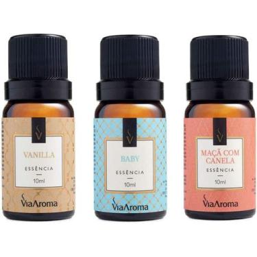 Imagem de Kit 3 Essências Via Aroma - Aromatizador Aromaterapia 10ml Maça, Vanil