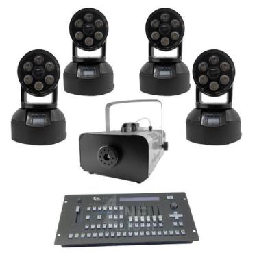 Imagem de Kit 4 Mini Moving + Máquina De Fumaça 2000W + Mesa Pilot - Sanyi Light