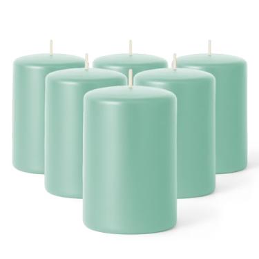 Imagem de Biedermann & Sons Conjunto de 6 velas de pilar alto sem cheiro de 7,6 cm x 10 cm de comprimento – azul turquesa, cera natural, ambiente, presentes