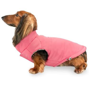 Imagem de DJANGO Casaco Puffer para cães – Jaqueta quente para cães de inverno e colete acolchoado com isolamento impermeável com forro listrado, orifício para arnês, ajuste ajustável para cães pequenos e