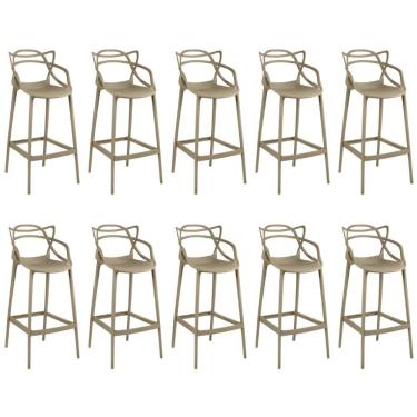 Imagem de Kit 10 Banquetas Allegra Com Encosto Design Cozinha/bancada - Nude