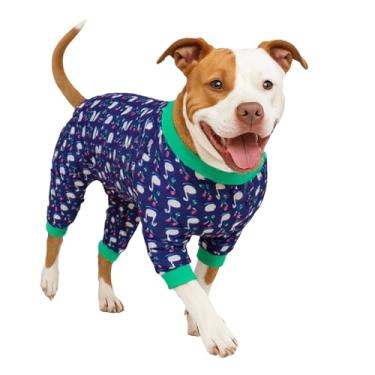 Imagem de LovinPet Pijama para cães tamanho grande para meninos – Pulôver de algodão pós-cirurgia para cuidados com feridas, tecido elástico, estampa azul meia-noite, pijama de cachorro grande, roupas de festa