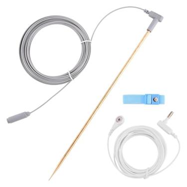 Imagem de Haste de aterramento de cobre com cabo de aterramento fêmea de 12 m, fio macho de 4,5 m, kit de haste de aterramento portátil para produtos conectados à terra (haste de 30 cm)