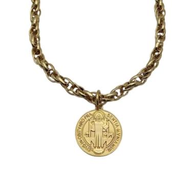 Imagem de Colar Dourado Medalha de São Bento, Corrente Baiana, Banhado a Ouro