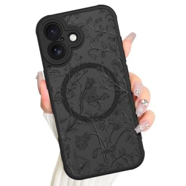 Imagem de AIGOMARA Capa magnética para celular, compatível com Magsafe linda flor preta sálvia floral protetor de tela protetor de tela para câmera fosco translúcido capa de telefone para mulheres meninas