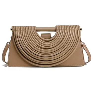 Imagem de Bolsa clutch feminina elegante de couro vegano pequena bolsa de ombro transversal de tecido para noite bolsa de mão com alça superior 2025, Damasco