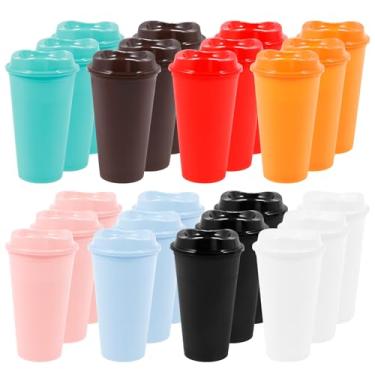 Imagem de FALESOUL 24 peças de xícaras de café reutilizáveis com tampas 473 ml copos quentes de viagem copo de plástico com tampas para bebidas quentes xícaras de café copos coloridos de plástico para festas de