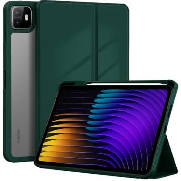 Imagem de Capa Case PREMIUM Anti Impacto compatível com Xiaomi Pad 7 e Pad 7 Pro 11,2 polegadas 2024 - Com função sleep e Compartimento para Caneta - Traseira rígida em acrílico (Verde Escuro)