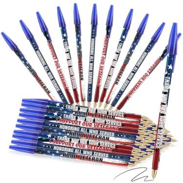 Imagem de Jetec 48 canetas patrióticas de veteranos, canetas esferográficas com bandeira americana em massa, lembrancinhas de festa patrióticas, suprimentos de bastão de tinta preta para presente de dia dos