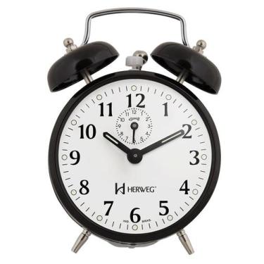 Imagem de Relógio Despertador Preto Novo a cordas Antigo Retrô Herweg